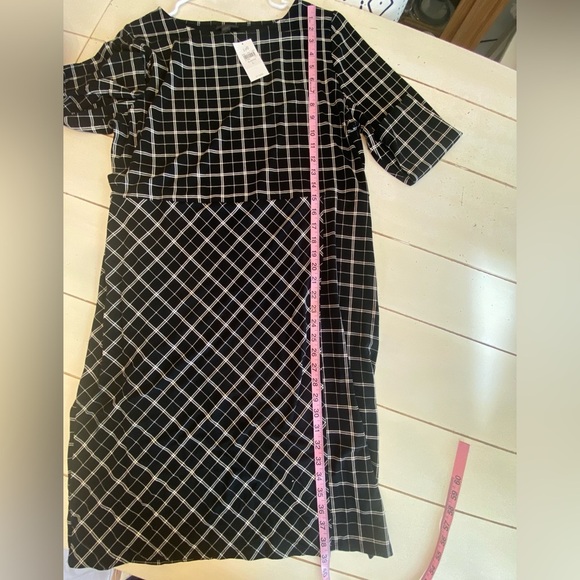 J Jill Wearever Collection Windowpane Sheath Black Dress Womens L Faux Wrap NWT - Picture 7 of 11
